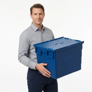 Conteneur en <span class=keywords><strong>plastique</strong></span> empilable et emboîtable perforé avec couvercle articulé, boîtes de transport à couvercle articulé, caisses détachables, <span class=keywords><strong>caisse</strong></span> de liquidation - Product Image 3