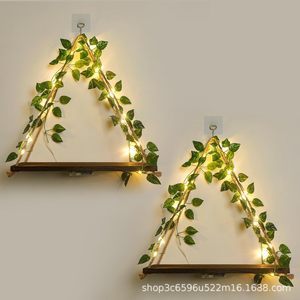 Nordic Style Triangular Wall <b>Shelf</b> With Led Lights And Vines Decorative For Living Room <b>Bedroom</b> - Product Image 4