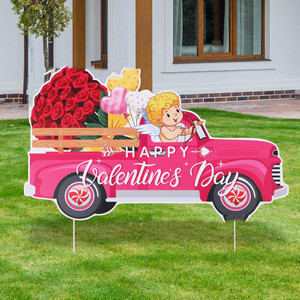 Insegne da Giardino Personalizzate in PP con Pali a H, Design con Gnomi e <span class=keywords><strong>Cuore</strong></span> di Cupido, Materiale PP, Dimensioni e Colori Personalizzabili - Product Image 2