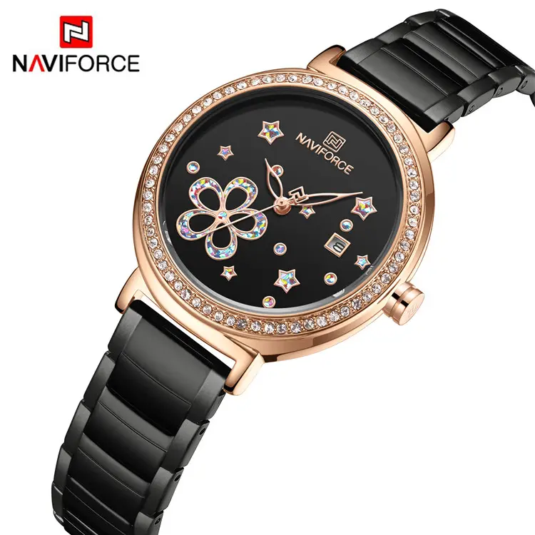 NAVIFORCE 5016 RGB women Quartz WristWatch Waterproof Fashion Sport casual Black Watch for ladies