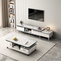 Meuble TV et Table Basse Minimalistes Simples avec Rangement Intégré, Design Télescopique au Sol, Idéal pour Petits Appartements, Salon, en Pierre
