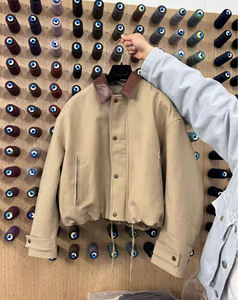 Новая высококачественная хлопковая куртка-бомбер с карманами, винтажная, из плотного холста, с кожаным воротником, для мужчин, рабочая одежда - Product Image 6