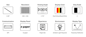 Display E-Paper de 4,26 polegadas (G), Resolução 800 * 480, Vermelho/Amarelo/Preto/Branco, Interface SPI, Conector GPIO de 40 pinos para Raspberry Pi - Product Image 4