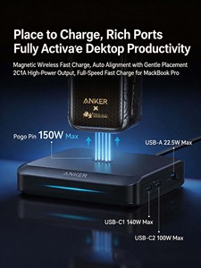 Estación de Carga de Escritorio Anker Prime 150W GaN, Cargador Rápido de 4 Puertos para Múltiples Dispositivos con Interfaz de Carga Magnética Pogo Pin - Product Image 4
