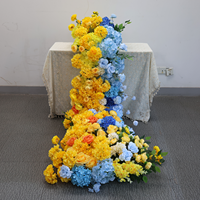 Arrangement floral en soie artificielle jaune et bleue en forme de cascade, centre de table de mariage, décoration de réception de banquet