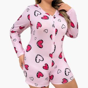 Pijama Enterizo de Mujer Tallas Grandes con Estampado de Corazones, Mono Personalizado de San Valentín, Pijama Oversize para Chicas, Ropa de Estar por Casa Sexy - Product Image 4