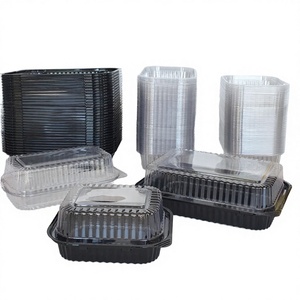 Black and <b>Clear</b> Plastic Food Containers with Lids Rectangle Shape Disposable Packaging for Meals Storage - Product Image 1