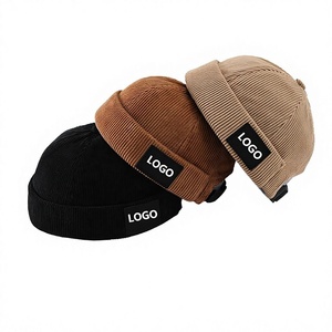 Wholesale Trendy Hat Winter Unisex PU Patch Hat Vintage <b>Cap</b> Corduroy Skull <b>Cap</b> with Custom logo <b>Brimless</b> Baseball <b>Cap</b> - Product Image 1