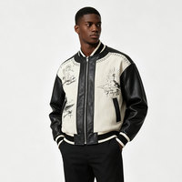 Veste universitaire pour homme avec manches noires, motif aigle, fermeture éclair, col montant, style décontracté, streetwear, mode automne