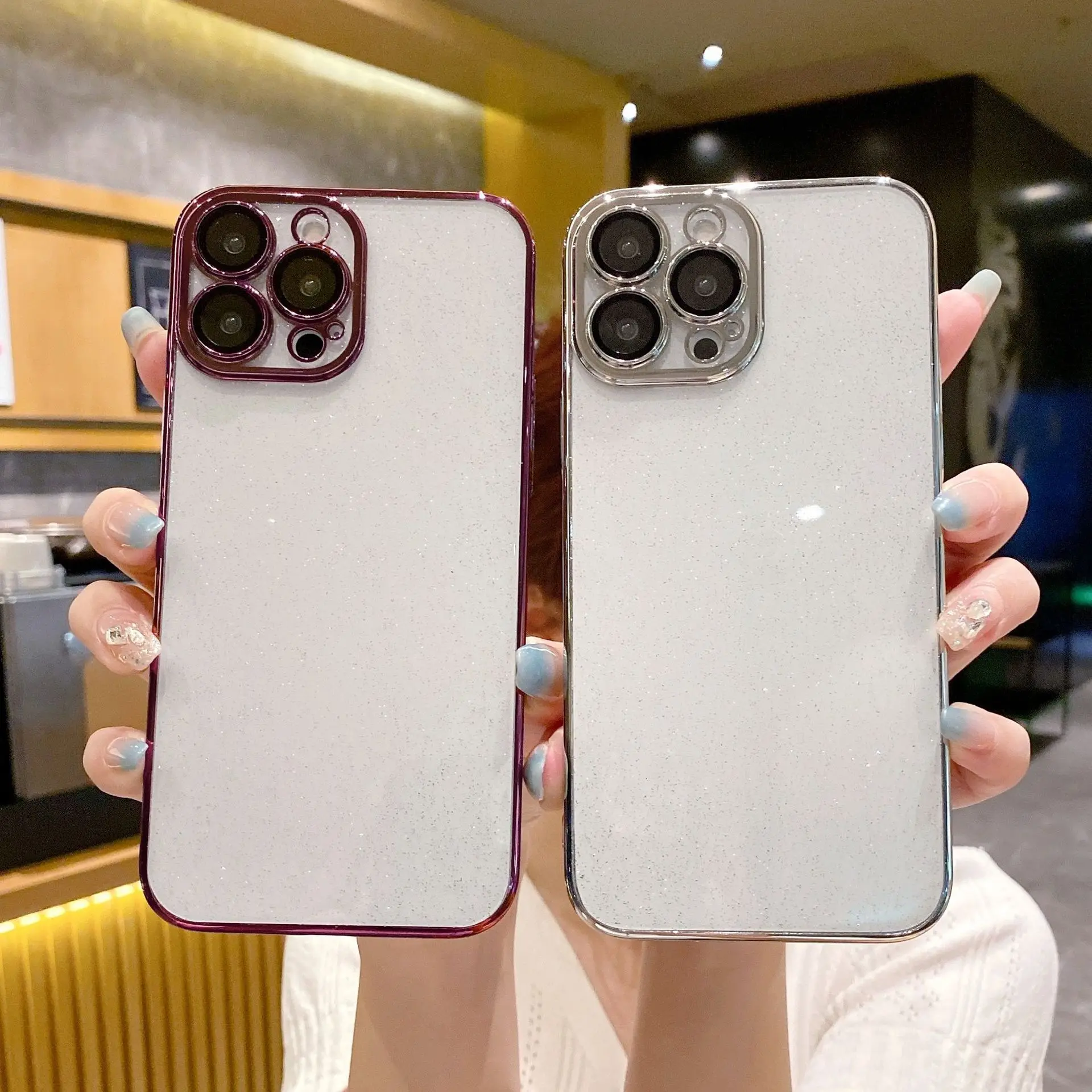 New plating camera protection glitter bling case For iPhone15 14 13 12 11 Pro max shiny clear PC cover for iPhone 15