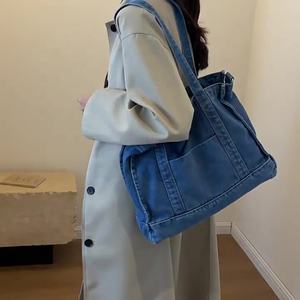 กระเป๋าช็อปปิ้งผ้ายีนส์ฟอกสีย้อนยุคสไตล์ญี่ปุ่น CT49กระเป๋าสะพายไหล่ใช้ได้จริงขนาดใหญ่<span class=keywords><strong>พิเศษ</strong></span>มีกระเป๋าหลายช่อง - Product Image 4