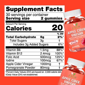 Gummies au vinaigre de cidre de pomme de haute qualité, contenant de l'acide folique et de la vitamine B12, favorisent la santé digestive, gummies amincissants pour adultes - Product Image 2