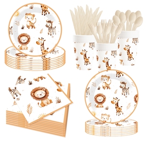 DAMAI - Juego de Vajilla Desechable con Temática de Jungla para Fiestas de Cumpleaños, Platos, Servilletas y Vasos de Papel para Decoración de Fiestas Infantiles - Product Image 1