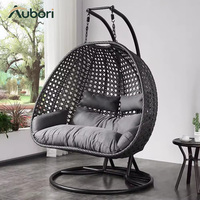 Fauteuil suspendu en forme d'œuf avec support en C, panier en rotin PE tressé et coussin moelleux pour jardin, patio, balcon et usage intérieur