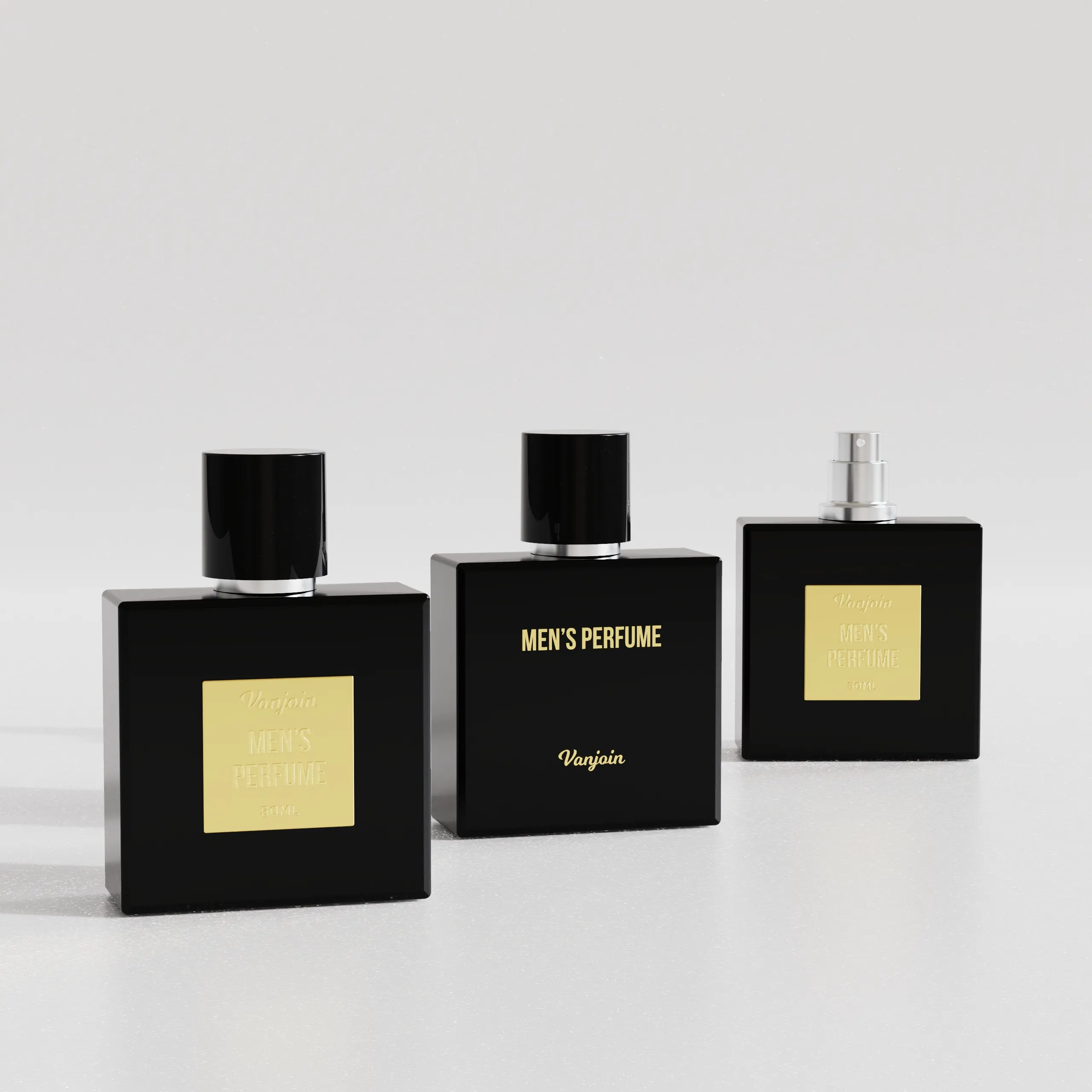 Garrafa de perfume para homens com caixa, garrafa preta retangular personalizada de 50ml e 100ml, spray magnético de luxo personalizado OEM