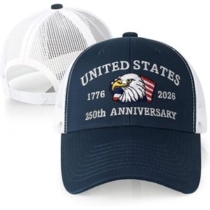 หมวกคนขับรถบรรทุกครบรอบ 250 ปีสหรัฐอเมริกา 1776 2026 หมวกตาข่ายปักลายรักชาติแบบปรับได้สำหรับผู้ใหญ่ทั้งชายและหญิง - Product Image 2