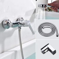 Mitigeur de douche à levier unique, ensemble de robinet de salle de bain rond, avec combiné, tuyau, support, ensemble de robinet de douche à finition chromée