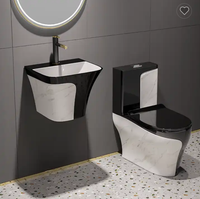 Ensemble WC en céramique de style moderne, facile à nettoyer, avec lavabo mural émaillé et cuvette de toilette grise mate