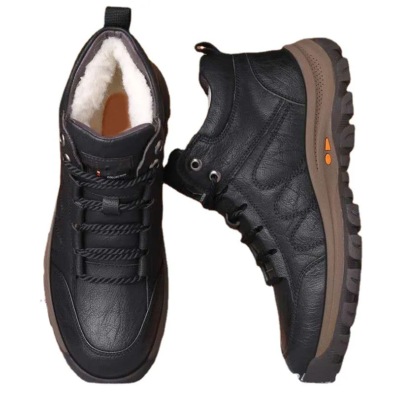 Winter warm woolen comfort increase outdoor casual men leather shoes