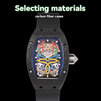 Schwarze Kohlefaser Skelettierte Quadratische Gehäuse-Uhr Japanisches Mechanisches Uhrwerk Saphirglas