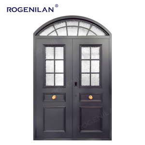 Rogenilan sang trọng nhôm khung lưới tản nhiệt mờ kính đôi Swinging cửa dân cư khóa an ninh nhập chính cửa trước - Product Image 1