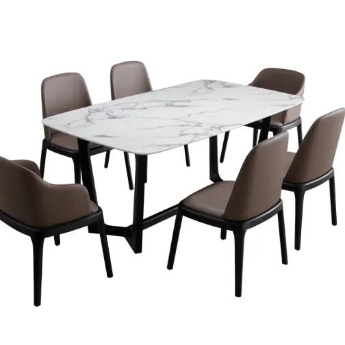 מודרני מלבן עיצוב מסעדה שולחנות סט 6 כיסאות אוכל חדר ריהוט מלאכותי אבן שולחן לבית