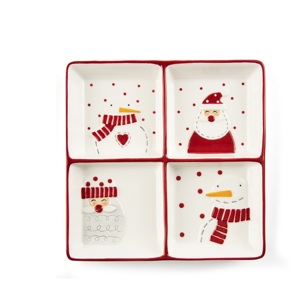 Piatti in Ceramica Excelsa Multicolore a Forma di Pupazzo di Neve con 4 Scomparti 198xH3x19,8 cm Design Personalizzabile di Lusso per Hotel - Product Image 1