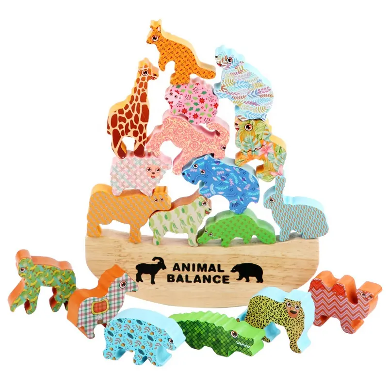 Montessori in legno impilati blocchi alti bilanciamento degli animali gioco <span class=keywords><strong>di</strong></span> barche giocattoli per l'educazione della prima infanzia per bambini in età prescolare
