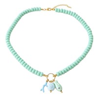 Pendentif Breloque en Résine Plate Bleu Clair, Perles, Céramique, Poisson, Corail, Conque, Fermoir en Cuivre, Bijou Bohème pour l'Été, la Plage et l'Océan, Collier Ras-du-Cou
