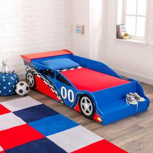 Lit enfant en forme de voiture de course, lit enfant en bois avec barrières de sécurité, lit enfant dessin animé pour garçons, chambre et salle de jeux - Product Image 4