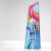 Trophée en cristal personnalisé de luxe HBL, design professionnel, impression couleur personnalisée, trophée de réunion annuelle de l'entreprise, récompenses