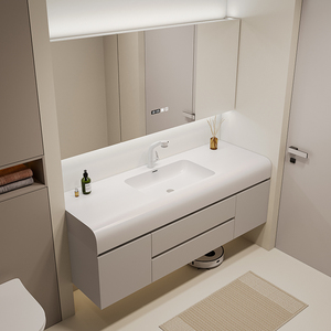 New Smart Square Bathroom Vanity with LED Anti-Fog Mirror Cabinet Wall Mounted White Washbasin with Time Display - Product Image 4