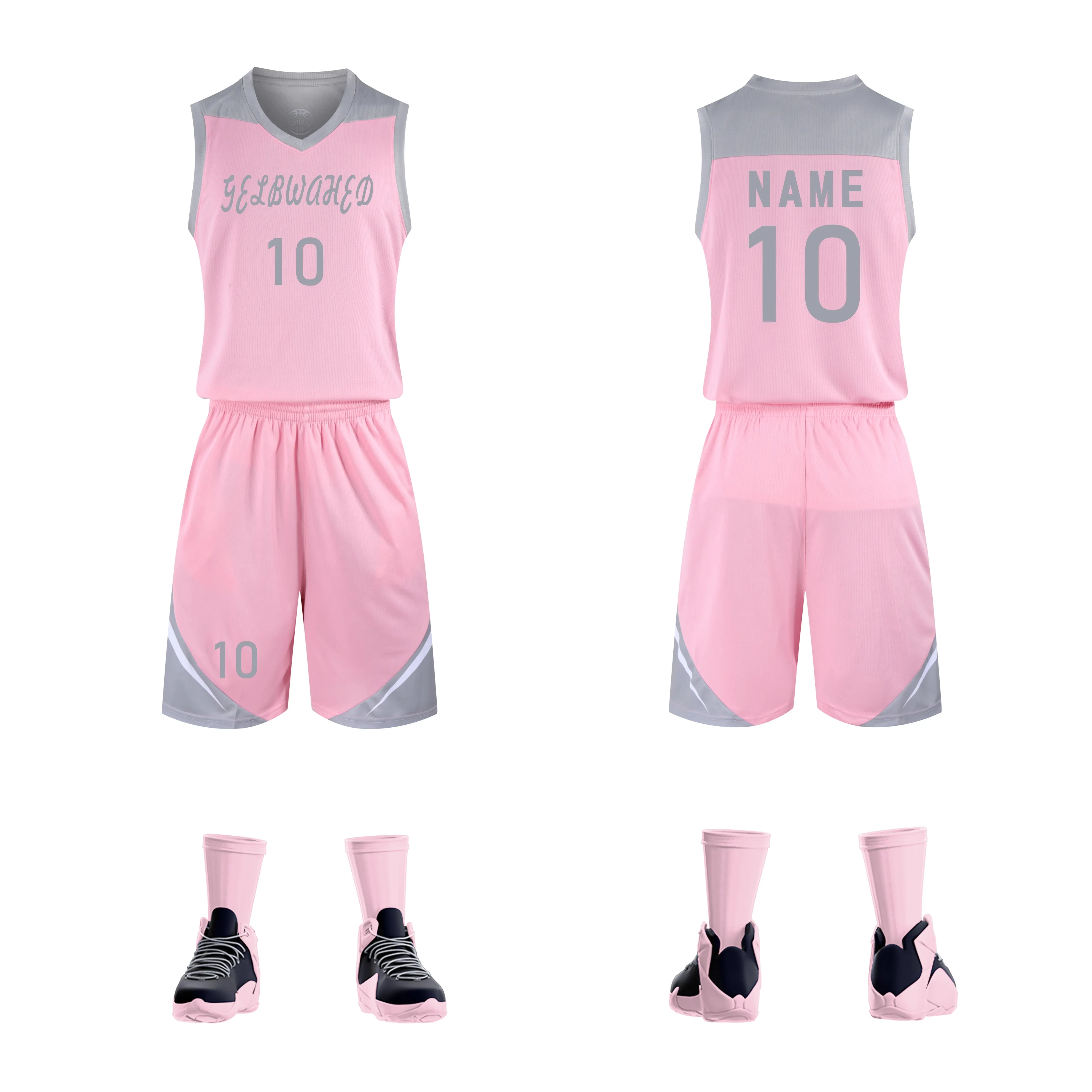 Hot selling men's basketball jerseys pink basketball jerseys net basketball sets