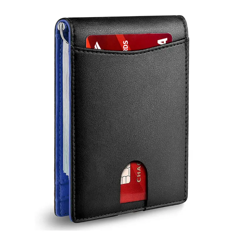 Fashion PU leather card holder wallet customize wallets business minimalist bifold carbon fiber mens wallet with money clip