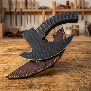 Couteau à pizza industriel en acier à haute teneur en carbone, forme de hache, manche en bois de frêne, prise en main confortable, finition de haute qualité - Product Image 2