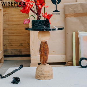 WISEMAX FURNITURE Table basse ronde en marbre travertin léger de luxe pour hôtel restaurant café Table d'appoint pour salon - Product Image 3