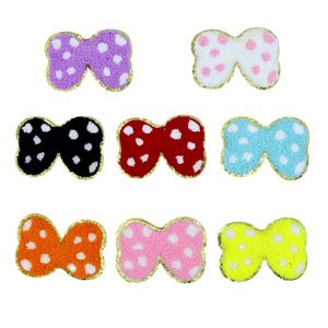 Custom Cartoon Appliques Iron on 5cm Glitter Edge Chenille Embroidery Bowknot Patch for Kids Garment Clothing - Product Image 2