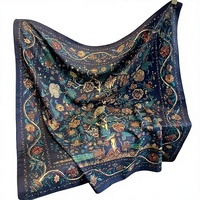 Selendang Segi Empat Wanita Bahan Sutra Gaya Baru Motif Bunga Vintage Gaya Korea Pelindung Leher Musim Semi Gugur Fashion Serbaguna Ikat Tas