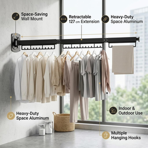 High Quality Foldable Clothes Hangers Wall Mounted Expandable Laundry Clothes Drying Rack Space Saver Clothes Rack for Balcony - Product Image 3