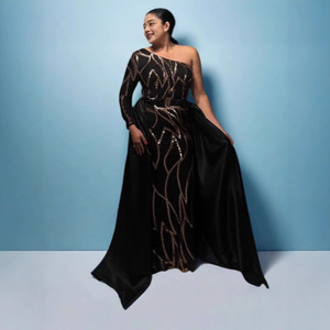 Elegant <b>Sequined</b> Asymmetric Long Evening Gown Strapless Natural Waist Hot Stamping Fashion Dress - Product Image 2