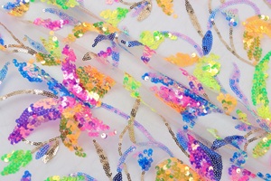 100% Polyester <span class=keywords><strong>Net</strong></span> sequin thêu vải lưới ren phổ biến thiết kế hoa cho váy cưới chống cháy không dệt - Product Image 3