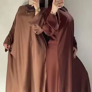 Großhandel Türkei Modest Dubai Eid al-Fitr Hochwertige traditionelle muslimische Kleidung Satin einfarbig Abaya Kleid für muslimische Frau