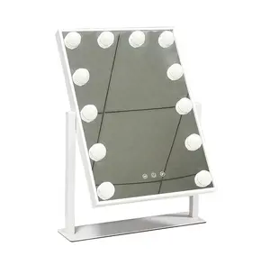 12-Bulb Square Hollywood Designer Glass Magnifying Lighted Cosmetic Vanity Mirror Personalized Features LED Lights Desktop Use