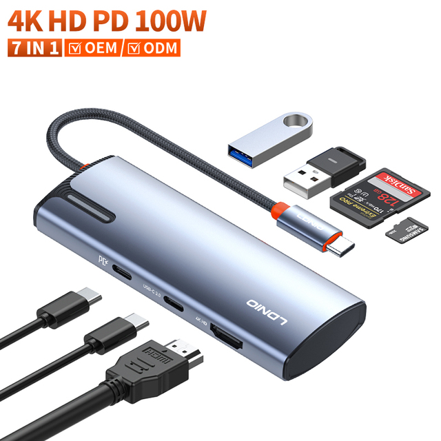 LDNIO DS-17H USB C Hub & Docking Station 7-in-1 USB 3.0 PD Charging Type-C HUB