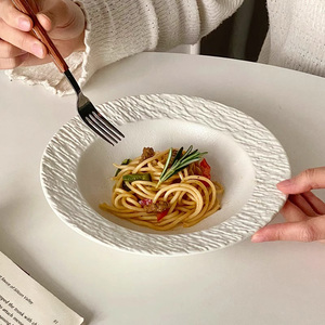 Plato de porcelana con textura redonda blanca elegante, ensalada, postre, sopa, <span class=keywords><strong>Pasta</strong></span>, platos de comedor, bandeja para servir, vajilla para restaurante - Product Image 1