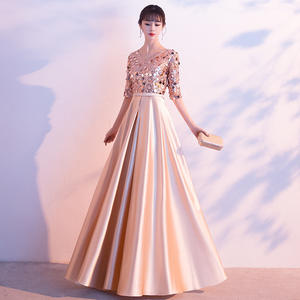 Robe de bal haut de gamme en satin pour femmes Golden Red pour <span class=keywords><strong>chorale</strong></span> Performance Host Conductor Song Chorus Competition - Product Image 3