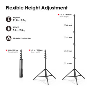 RAUBAY 10ft Black Professional Flexible Tripod Light Stand Corner-Style Air Cushion Adjustable Photography Support Aluminum - Product Image 4