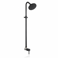 Ensemble de robinetterie de douche noir mat mural avec pommeau de pluie rond, mitigeur à levier unique et support mural pour salle de bain moderne (sortie d'usine)