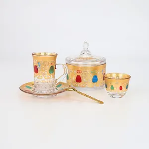 Tasses à café arabes réutilisables, ensemble de 26 pièces, en verre, avec sucrier, vente en gros, collection