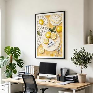 Impression sur toile « Nature morte au citron et au fromage », Art mural pour cuisine de ferme, Peinture décorative sur le thème de la nourriture pour salle à manger - Product Image 4